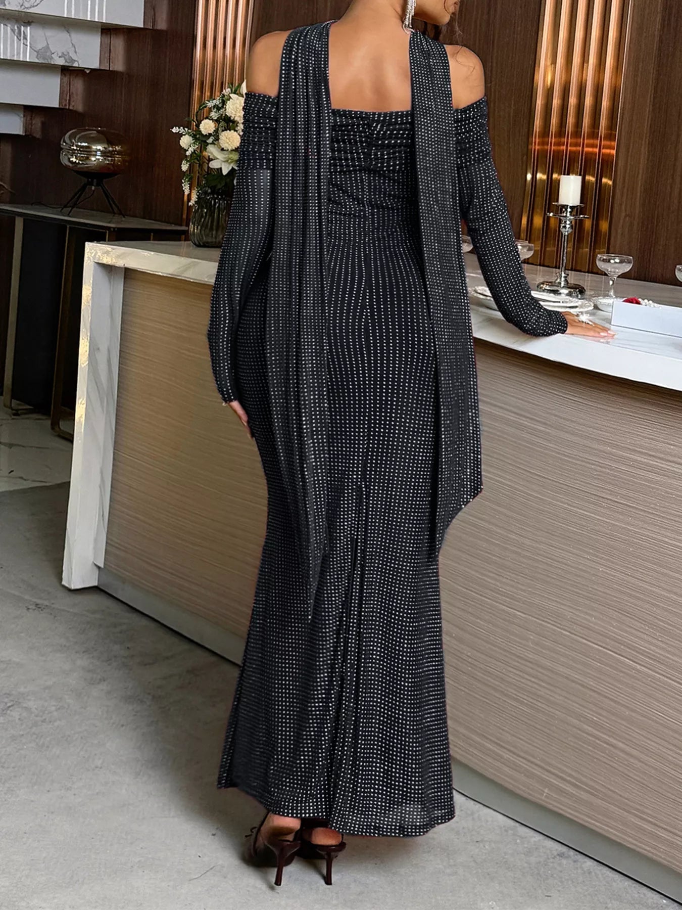 Off - Shoulder Scarf Bodycon Maxi Dress - MAD RUFFI