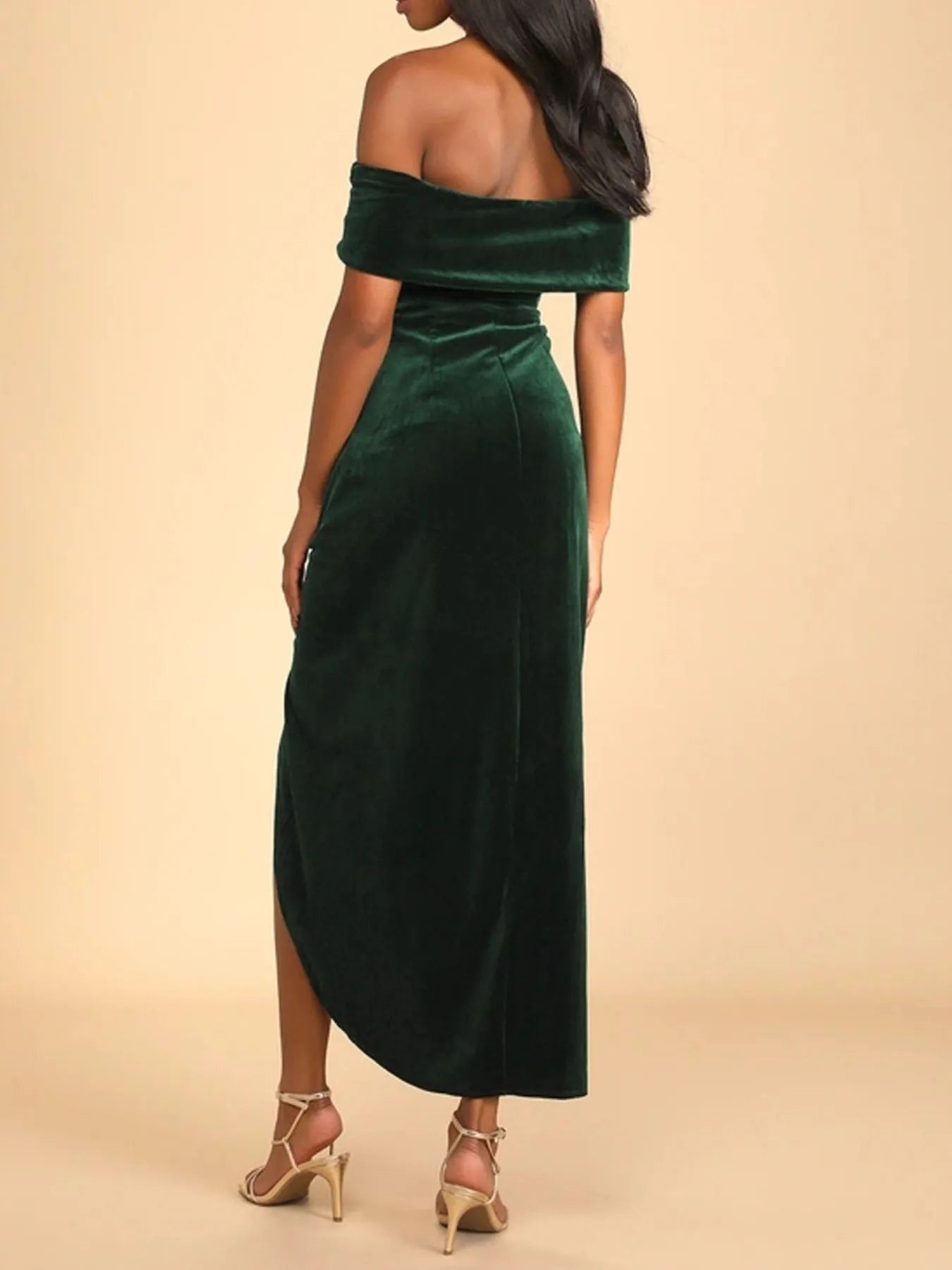 Off - Shoulder Wrap Dress with Side Slit - MAD RUFFI