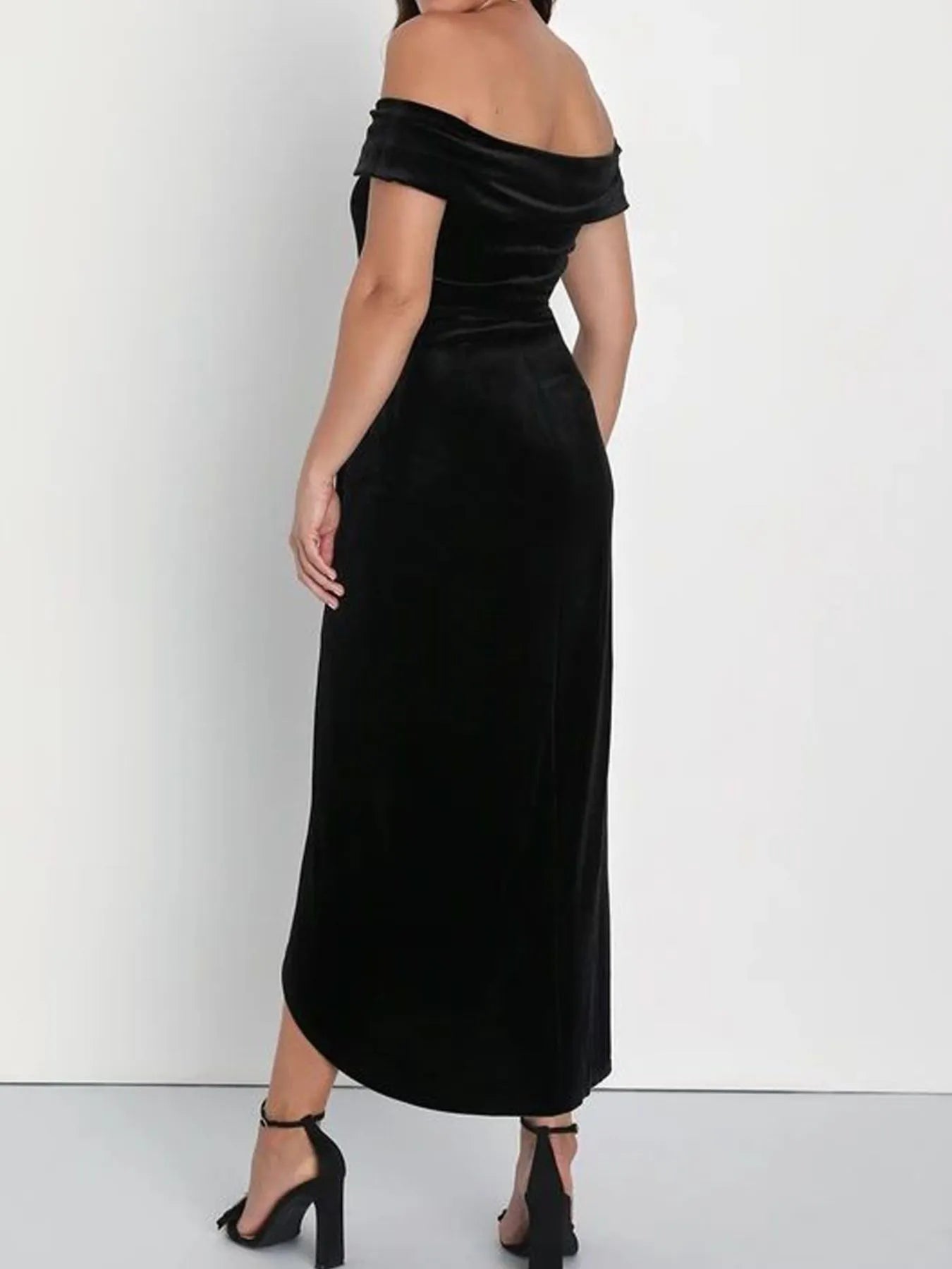 Off - Shoulder Wrap Dress with Side Slit - MAD RUFFI