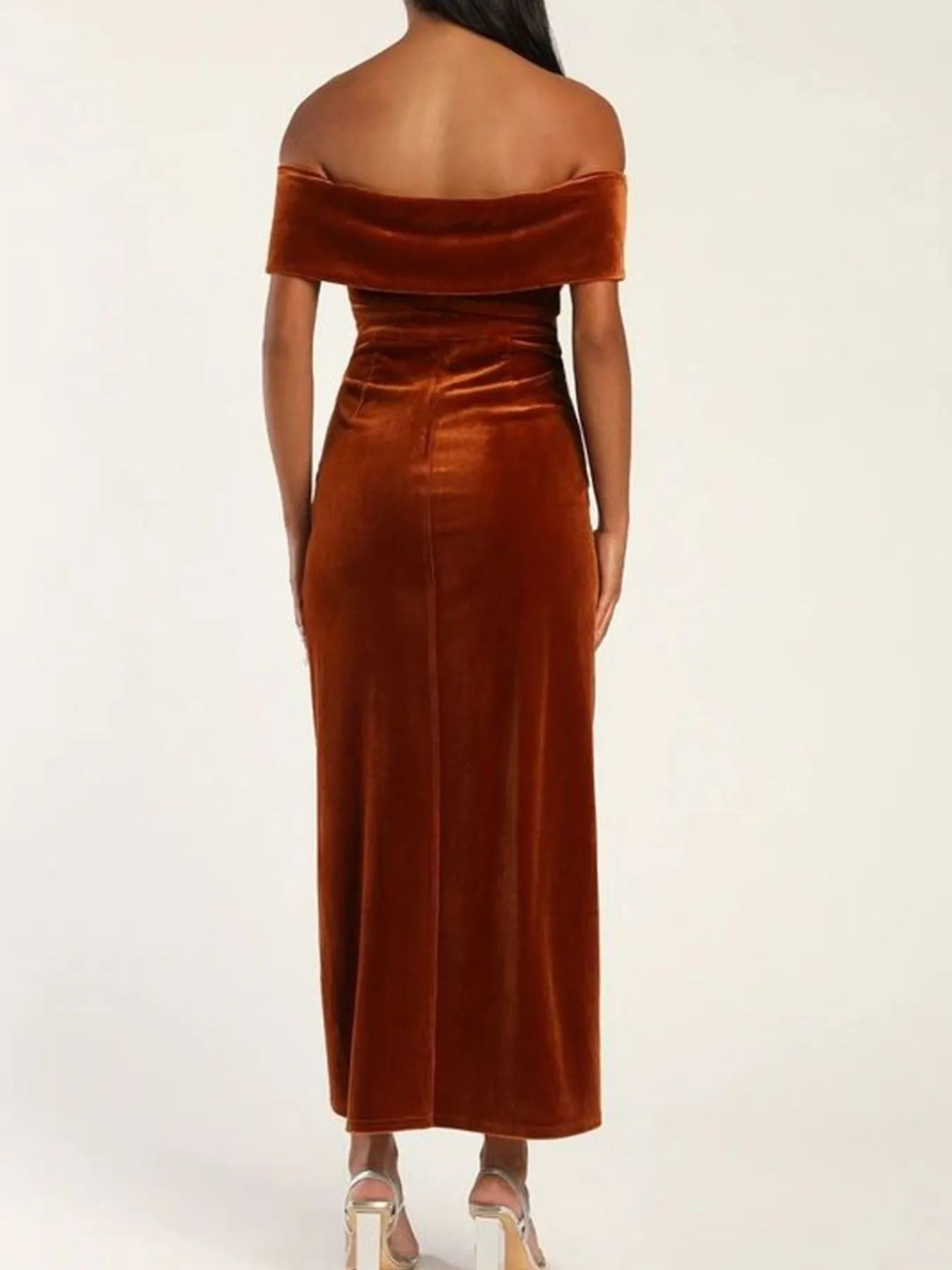 Off - Shoulder Wrap Dress with Side Slit - MAD RUFFI