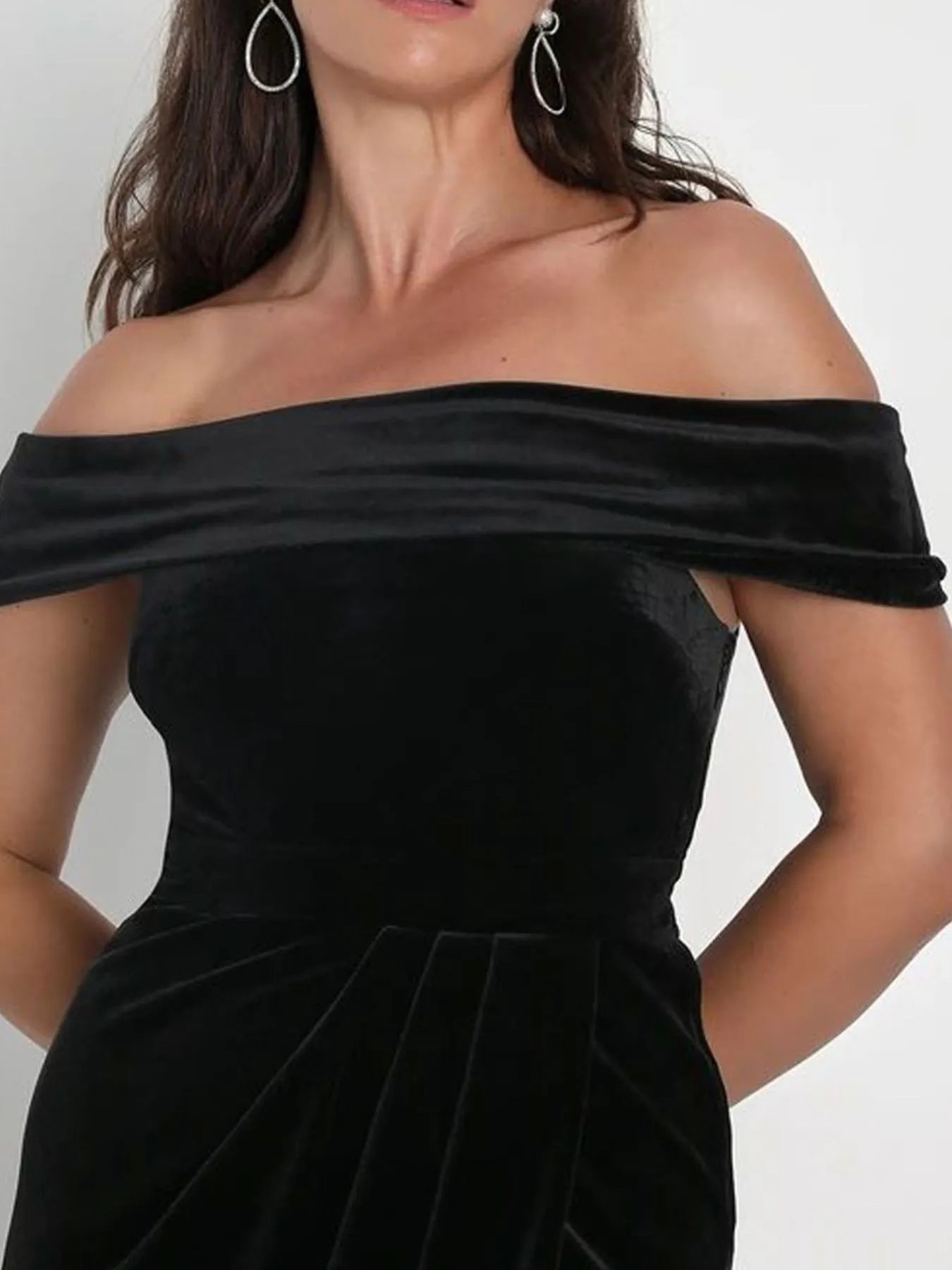 Off - Shoulder Wrap Dress with Side Slit - MAD RUFFI
