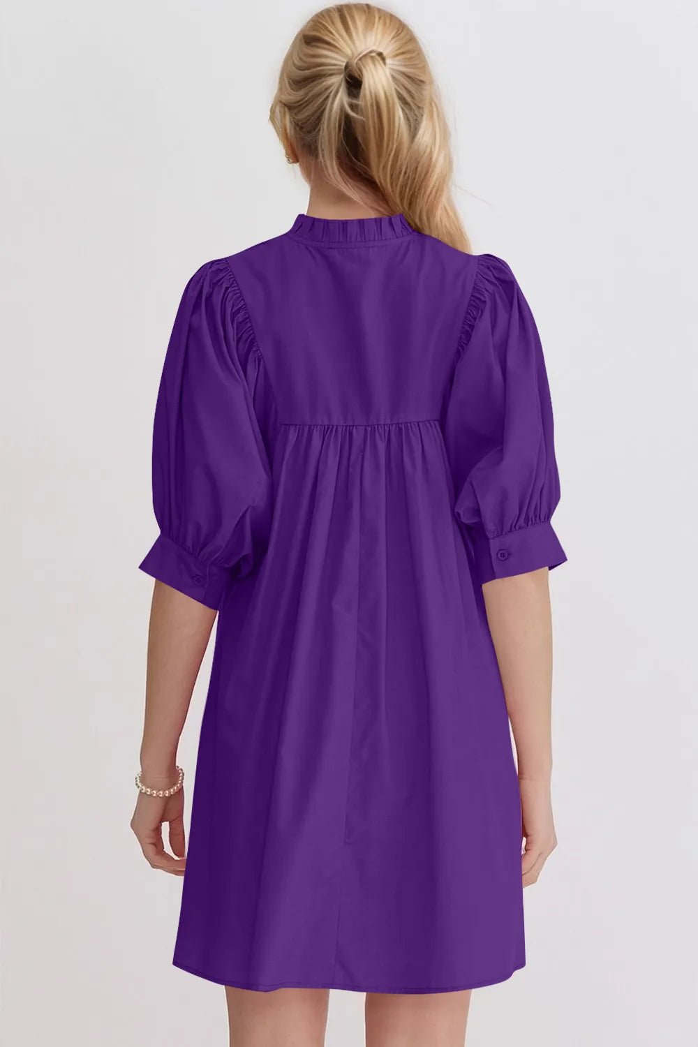 Oh Frill Notched Puff Sleeve Babydoll Mini Dress - MAD RUFFI