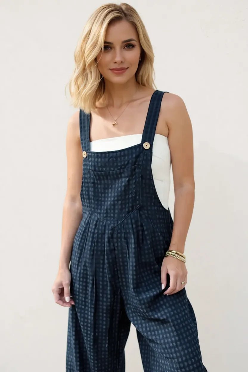 Oh Full Size Plaid Wide Leg Overalls with Pockets - MAD RUFFI