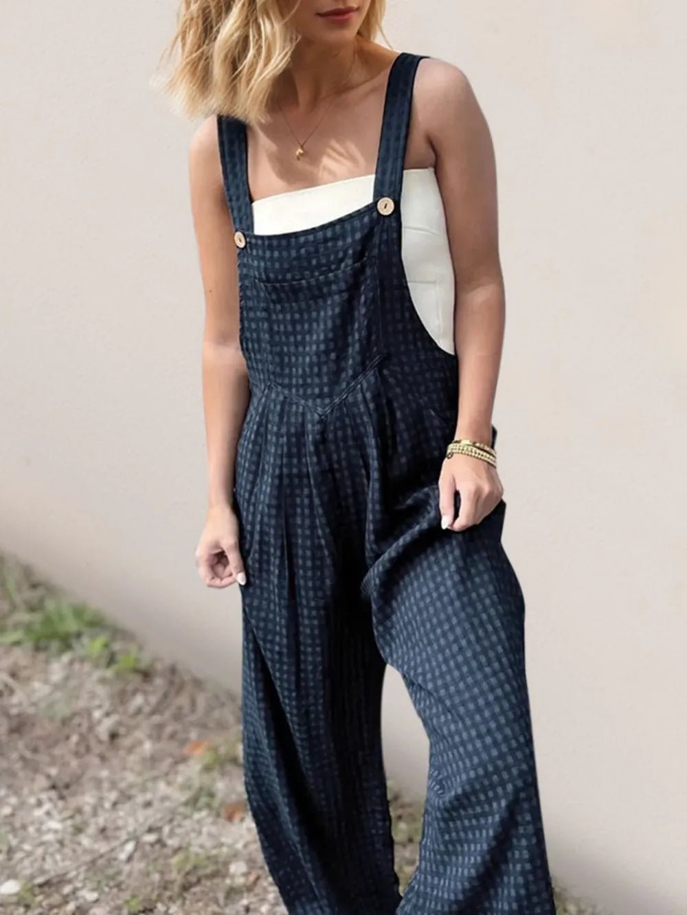 Oh Full Size Plaid Wide Leg Overalls with Pockets - MAD RUFFI