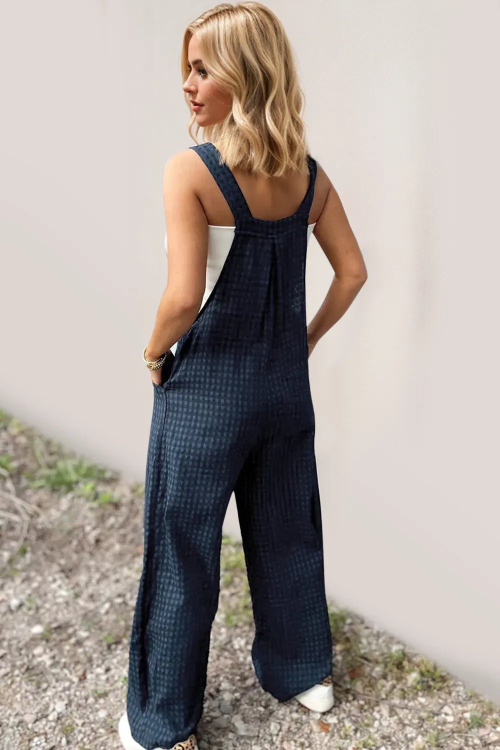 Oh Full Size Plaid Wide Leg Overalls with Pockets - MAD RUFFI