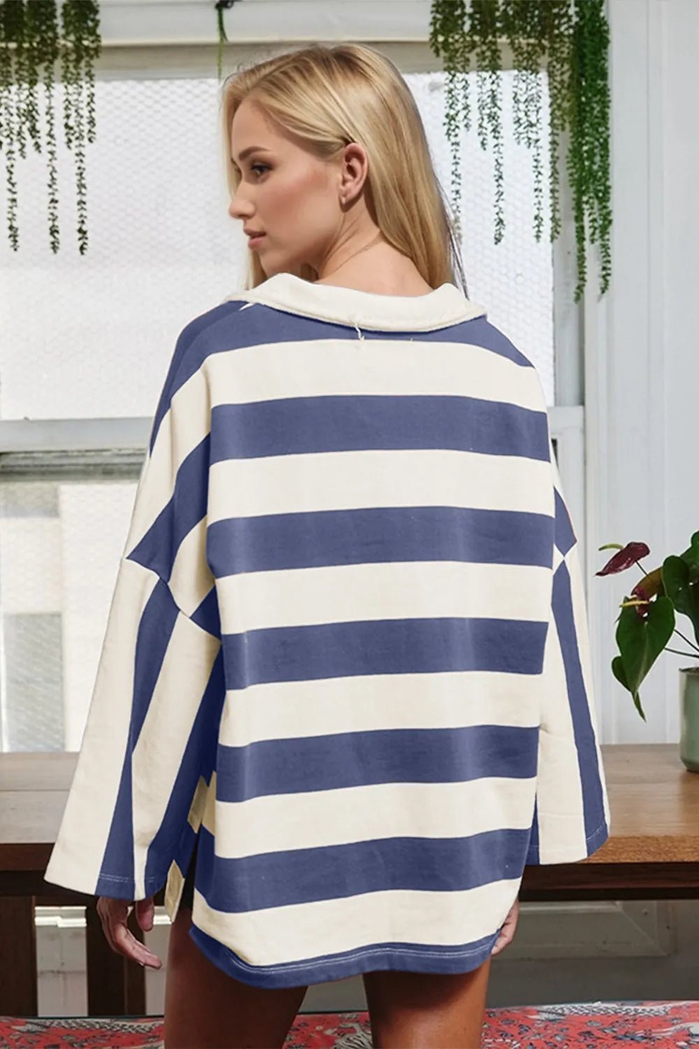 Oh Striped Johnny Collar Long Sleeve T-Shirt - MAD RUFFI