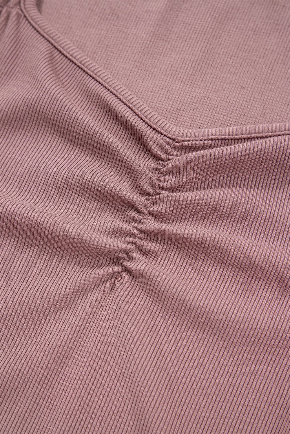 Old Rose Ruched Sweetheart Neck Ribbed Long Sleeve Top - MAD RUFFI