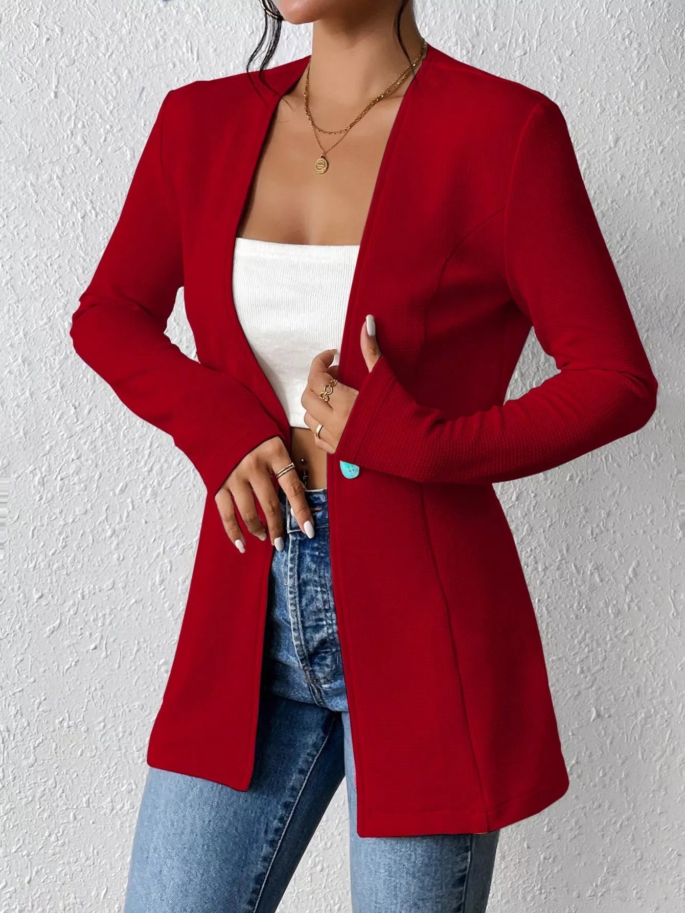 One Button Long Sleeve Blazer - MAD RUFFI
