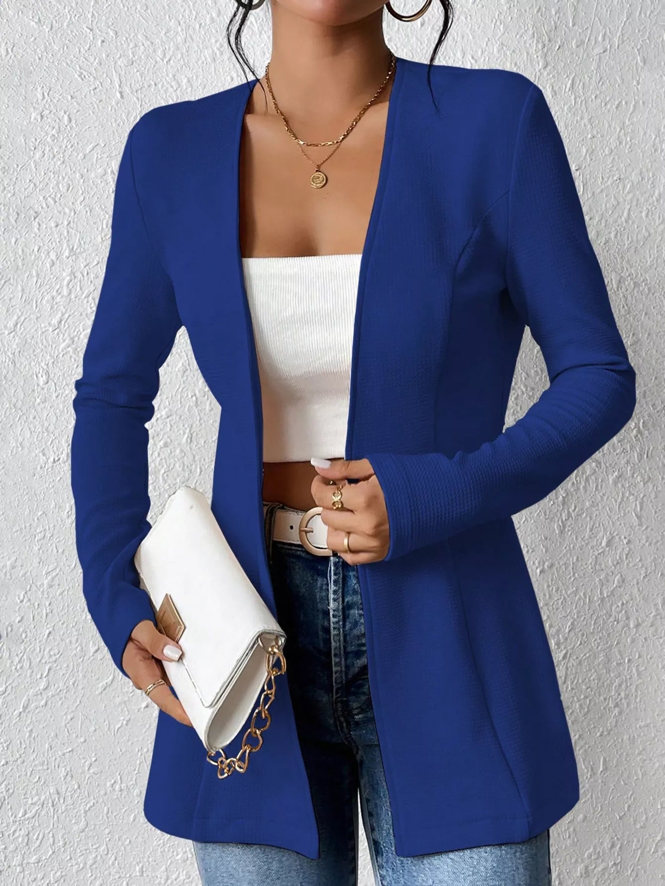 One Button Long Sleeve Blazer - MAD RUFFI