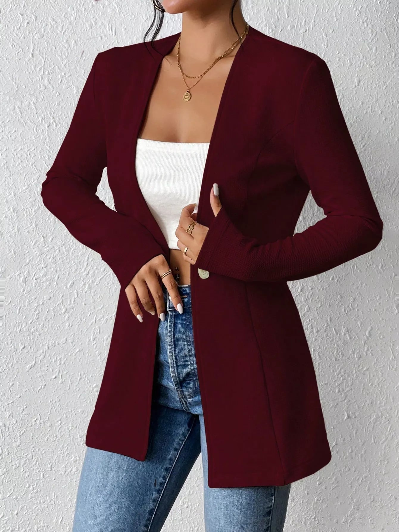 One Button Long Sleeve Blazer - MAD RUFFI