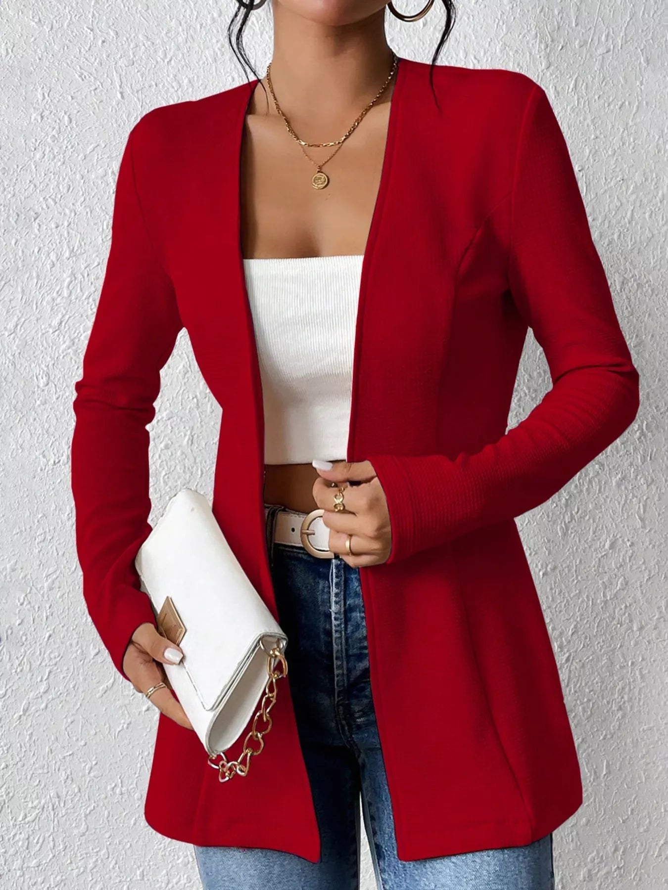One Button Long Sleeve Blazer - MAD RUFFI