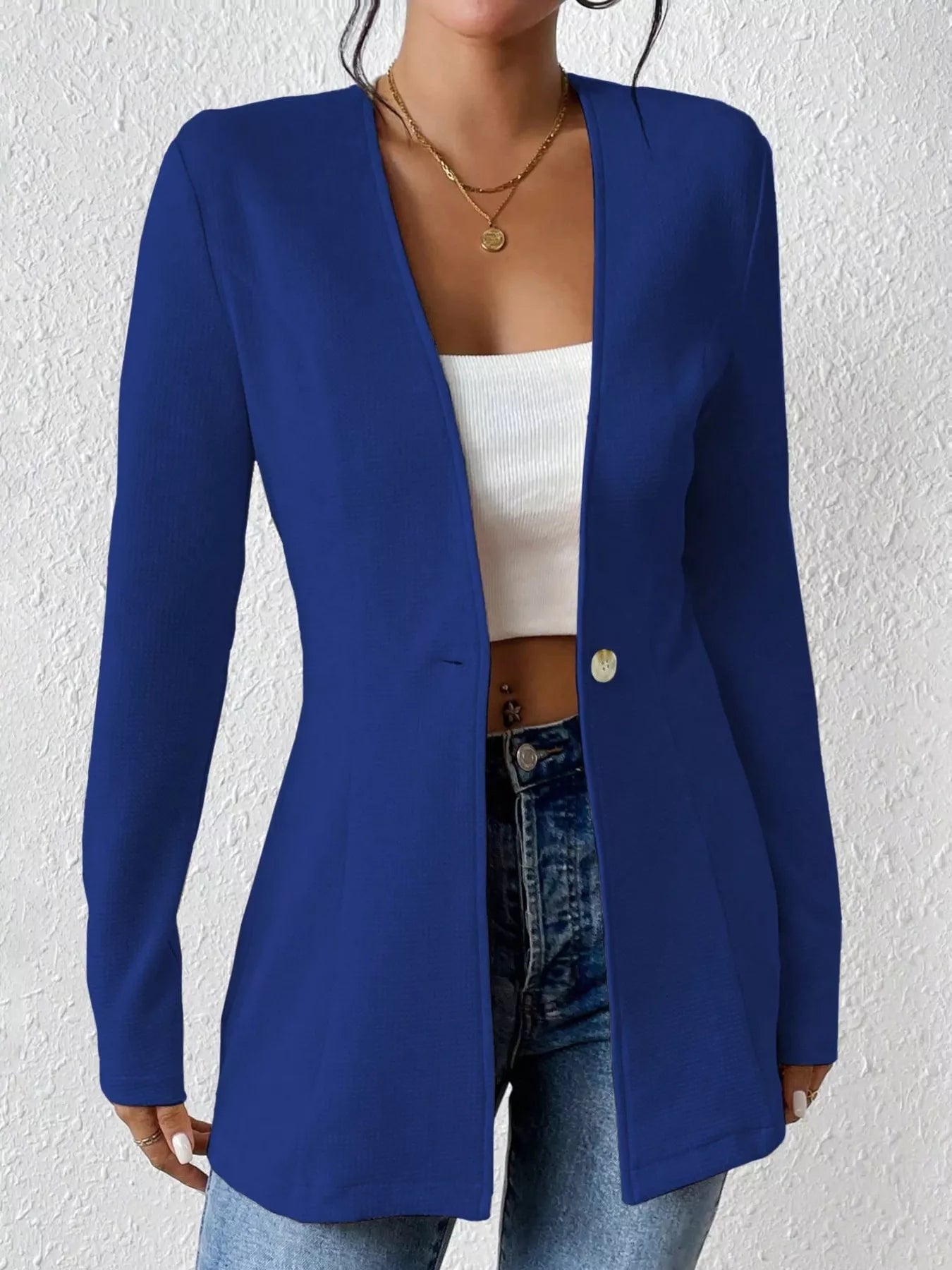 One Button Long Sleeve Blazer - MAD RUFFI
