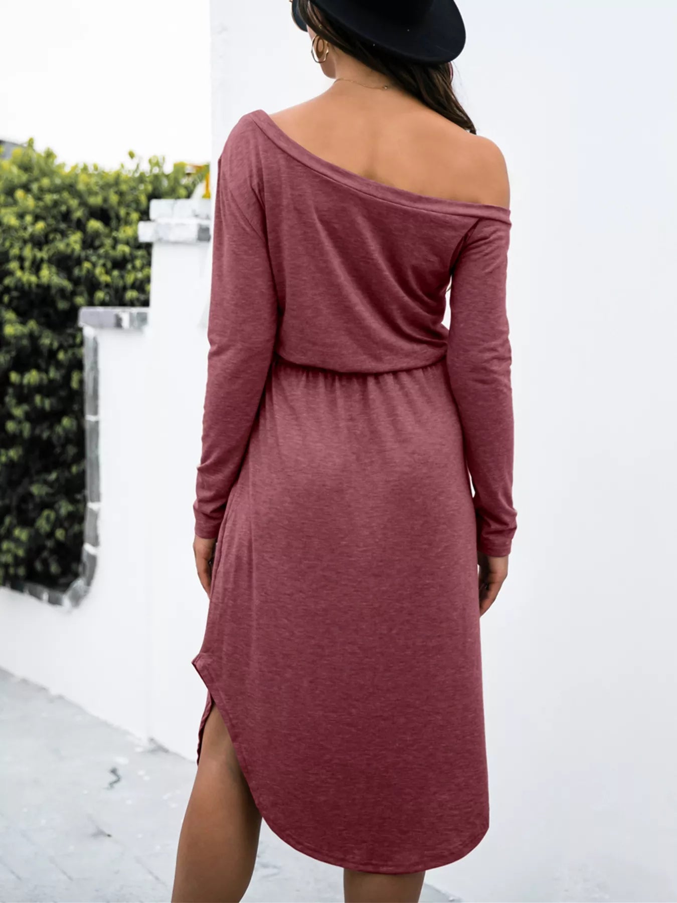 One - Shoulder Long Sleeve Midi Dress with Drawstring Waist - MAD RUFFI