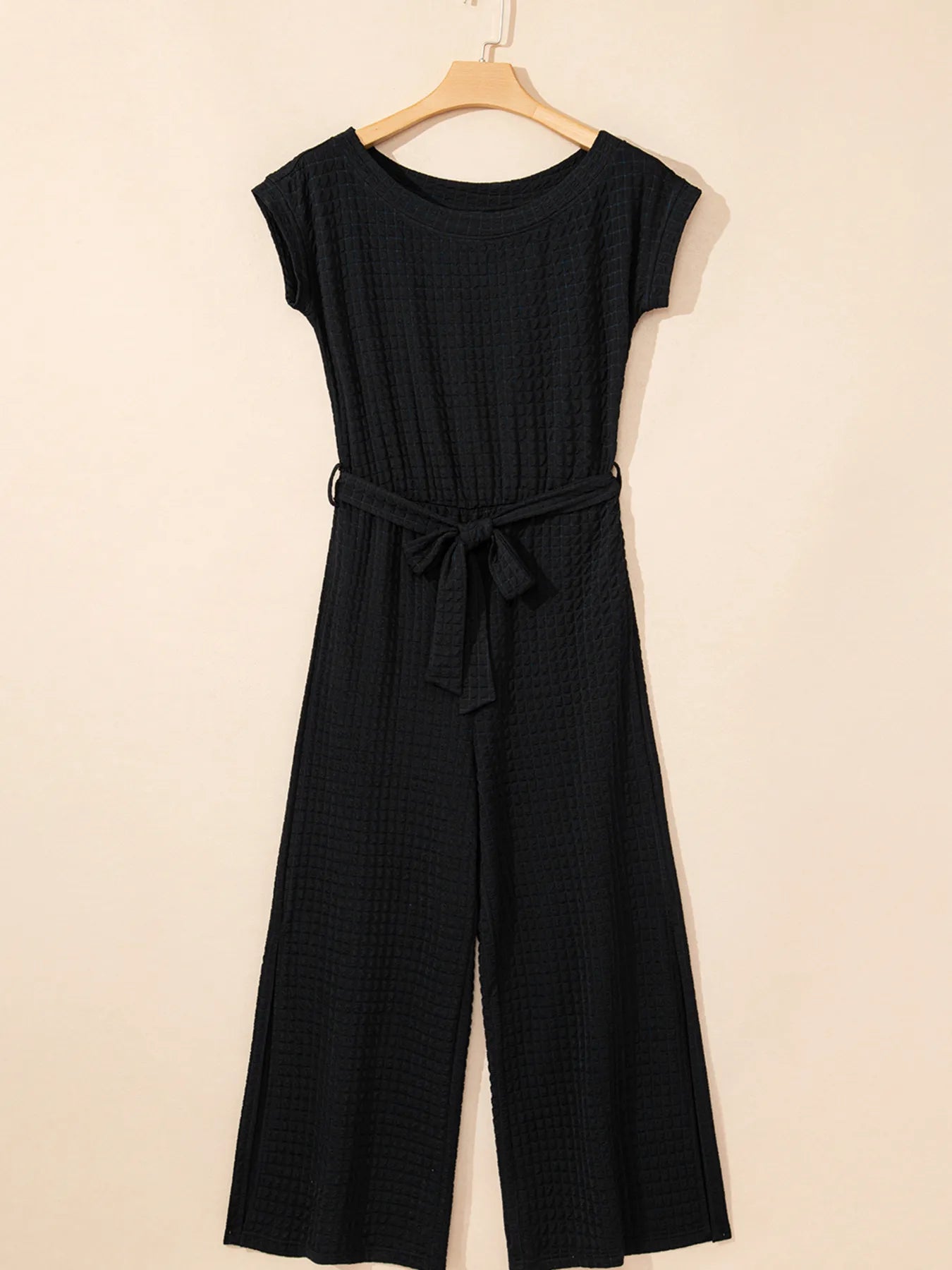 One Shoulder Short Sleeve Knotted Waist Jumpsuit - MAD RUFFI