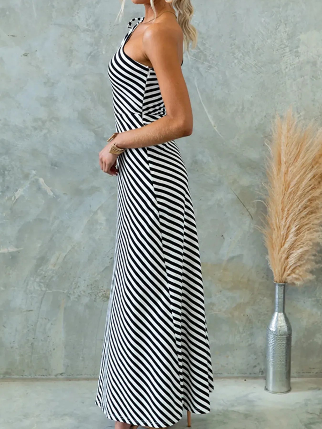 One Shoulder Striped Maxi Dress - MAD RUFFI