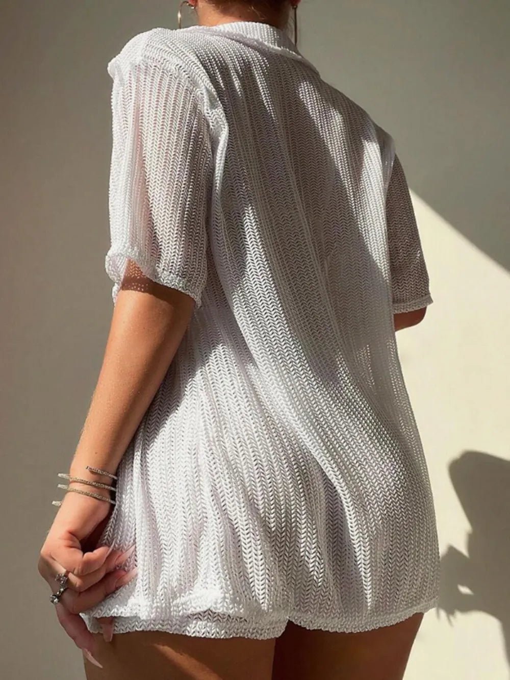 Open Front Half Sleeve Top and Shorts Cover Up Set - MAD RUFFI