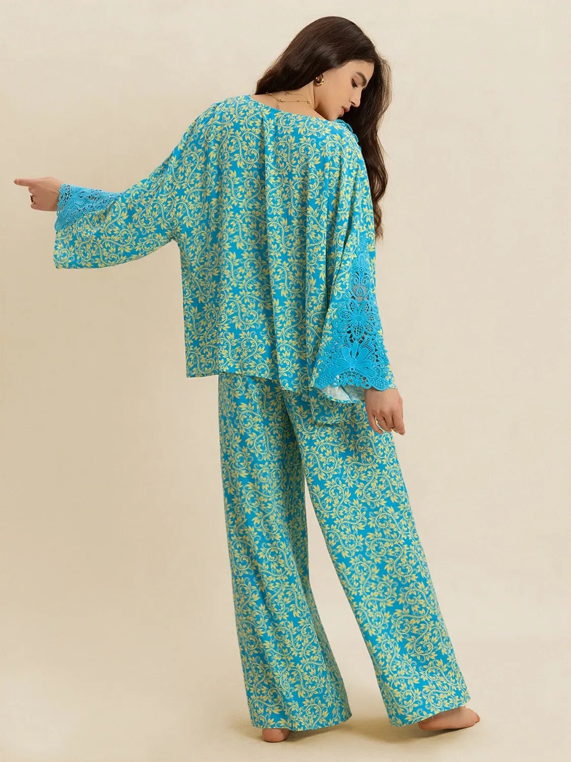 Open Front Printed Top and Pants Set - MAD RUFFI
