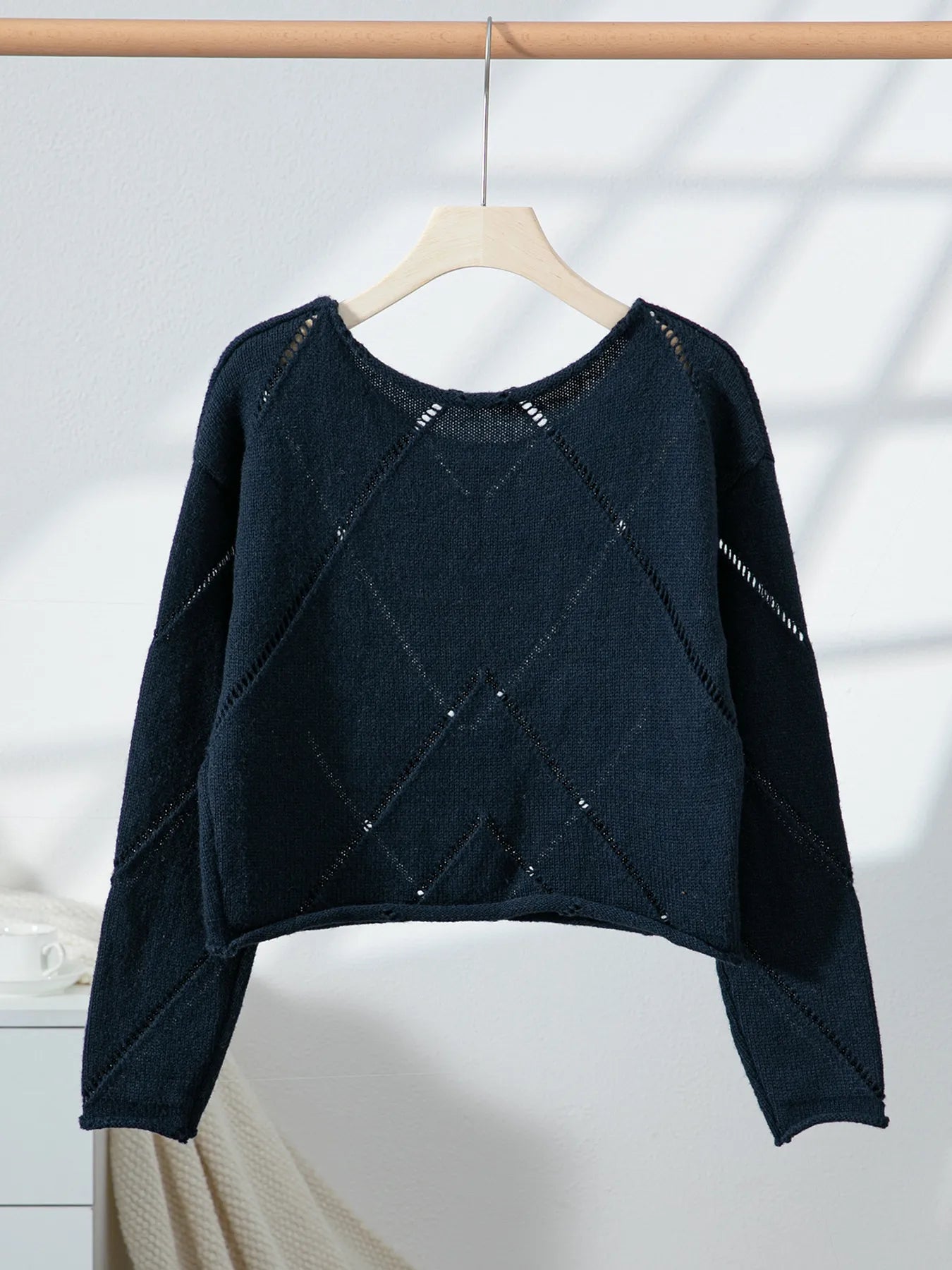 Openwork Boat Neck Long Sleeve Sweater - MAD RUFFI