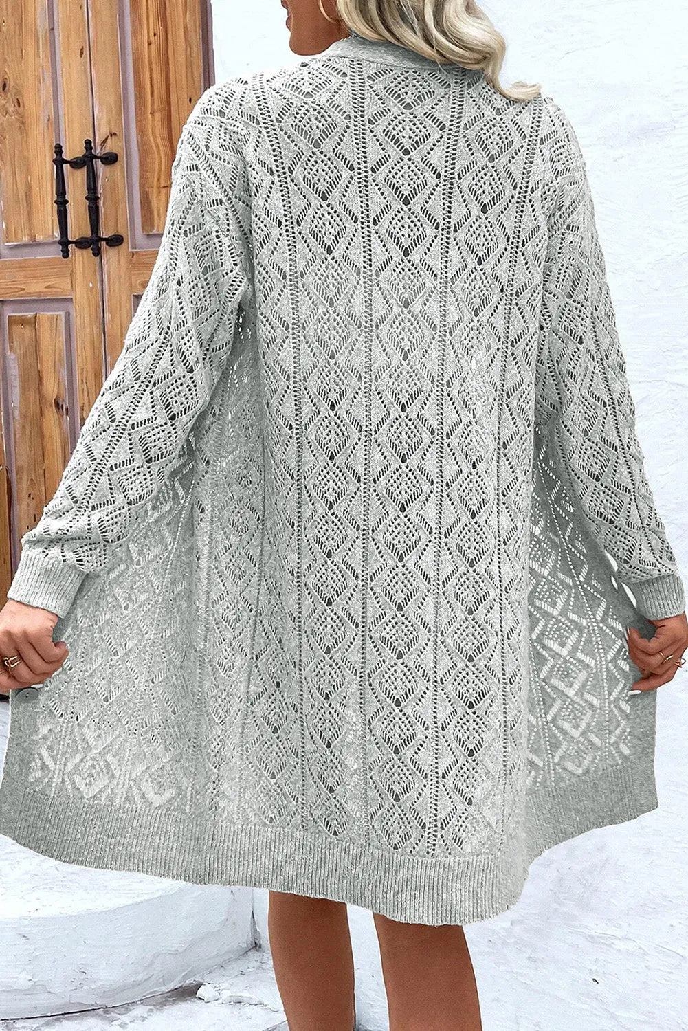 Openwork Button Down Long Sleeve Cardigan - MAD RUFFI