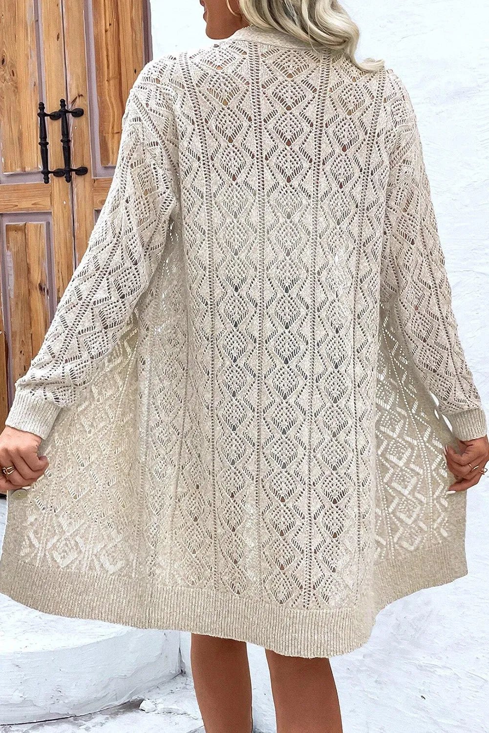 Openwork Button Down Long Sleeve Cardigan - MAD RUFFI