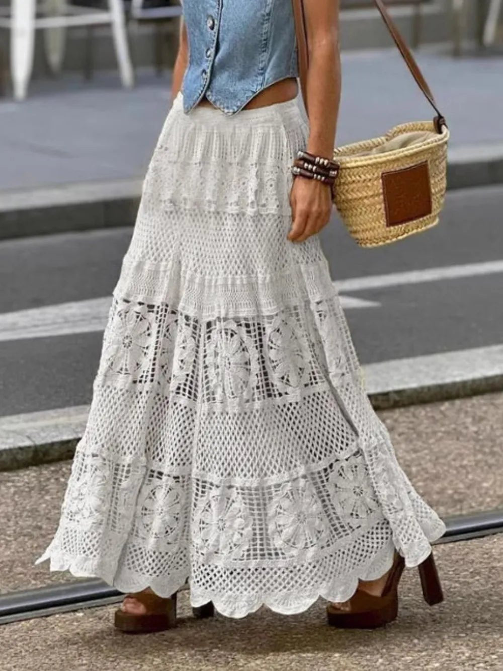 Openwork Crochet Maxi Skirt - MAD RUFFI