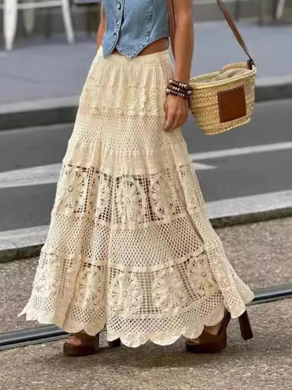 Openwork Crochet Maxi Skirt - MAD RUFFI