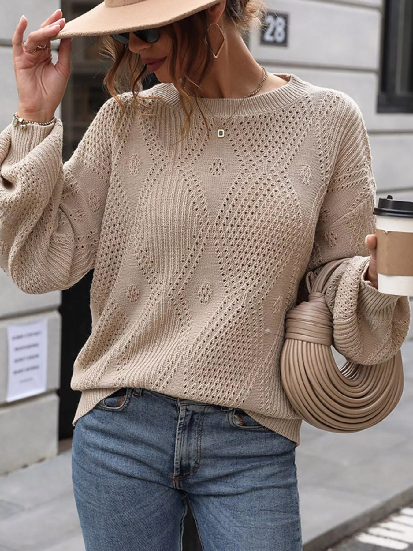 Openwork Dropped Shoulder Sweater - MAD RUFFI
