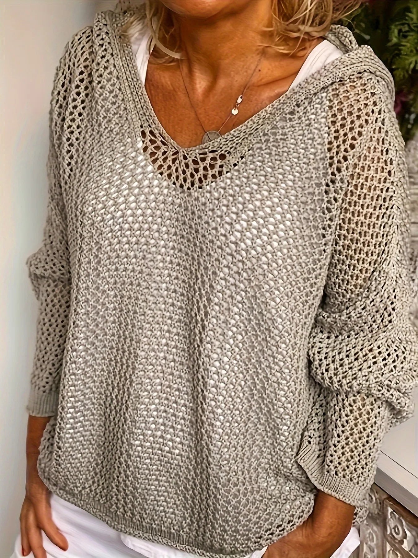 Openwork Long Sleeve Hooded Knit Cover Up - MAD RUFFI