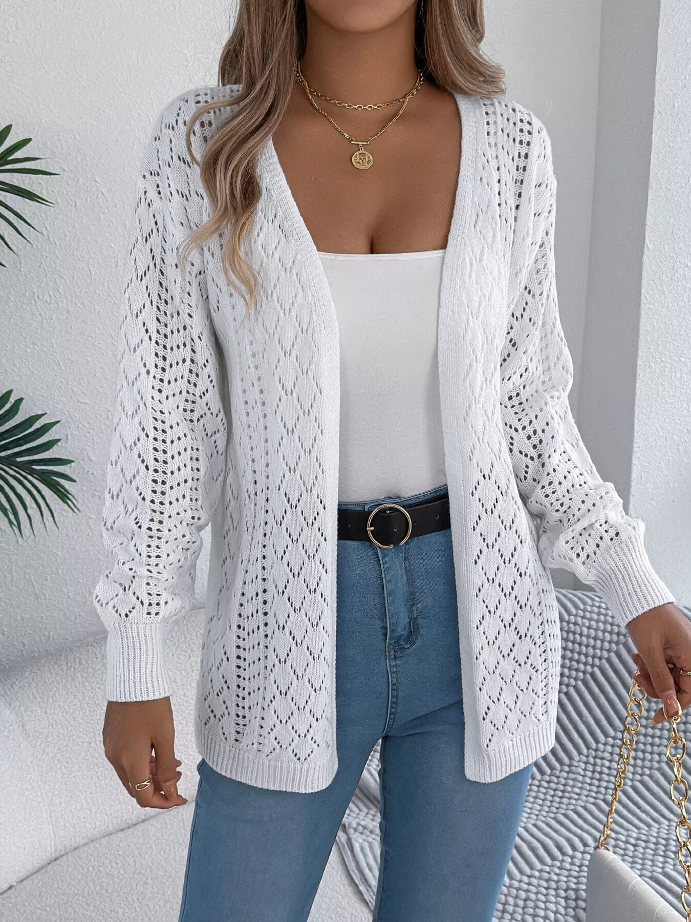 Openwork Open - Front Long Sleeve Cardigan - MAD RUFFI