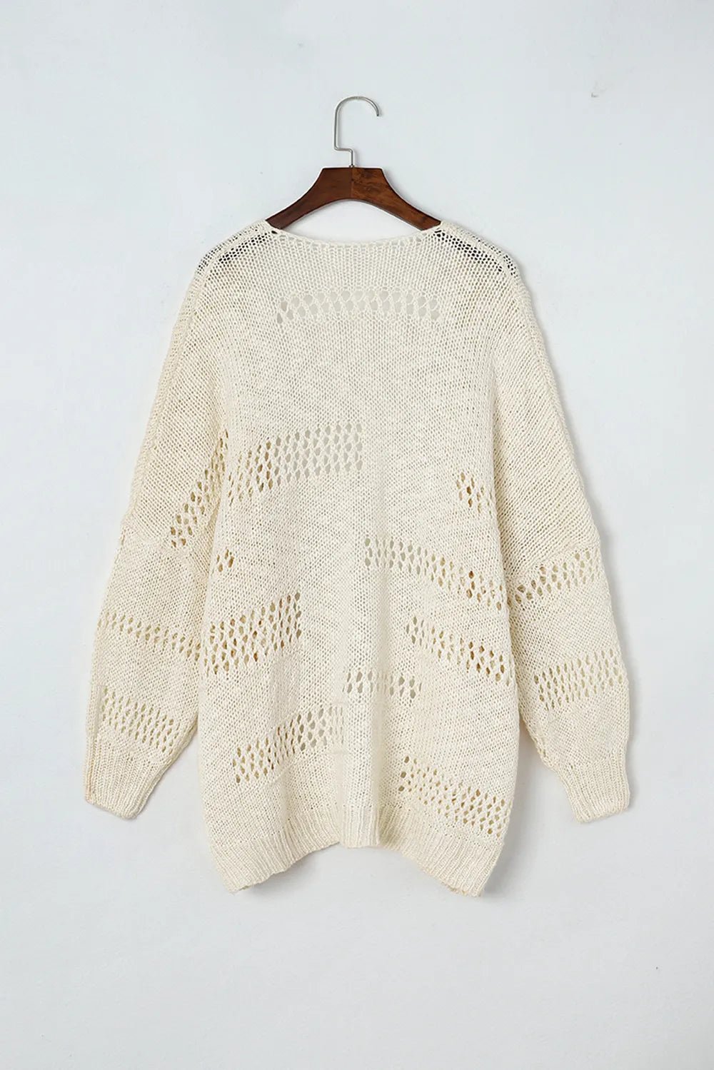 Openwork Open Front Long Sleeve Cardigan - MAD RUFFI
