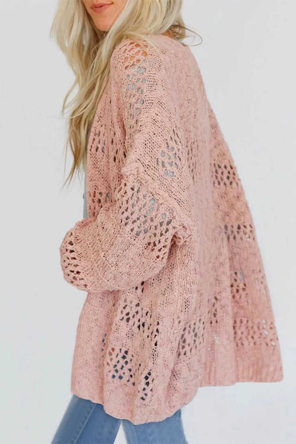 Openwork Open Front Long Sleeve Cardigan - MAD RUFFI