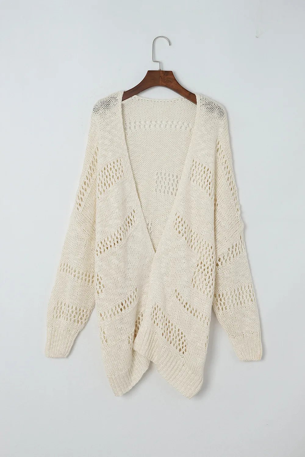 Openwork Open Front Long Sleeve Cardigan - MAD RUFFI
