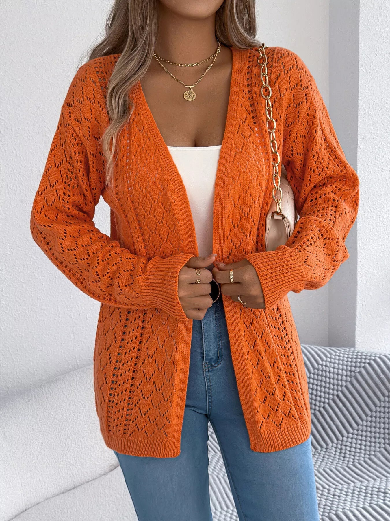 Openwork Open - Front Long Sleeve Cardigan - MAD RUFFI