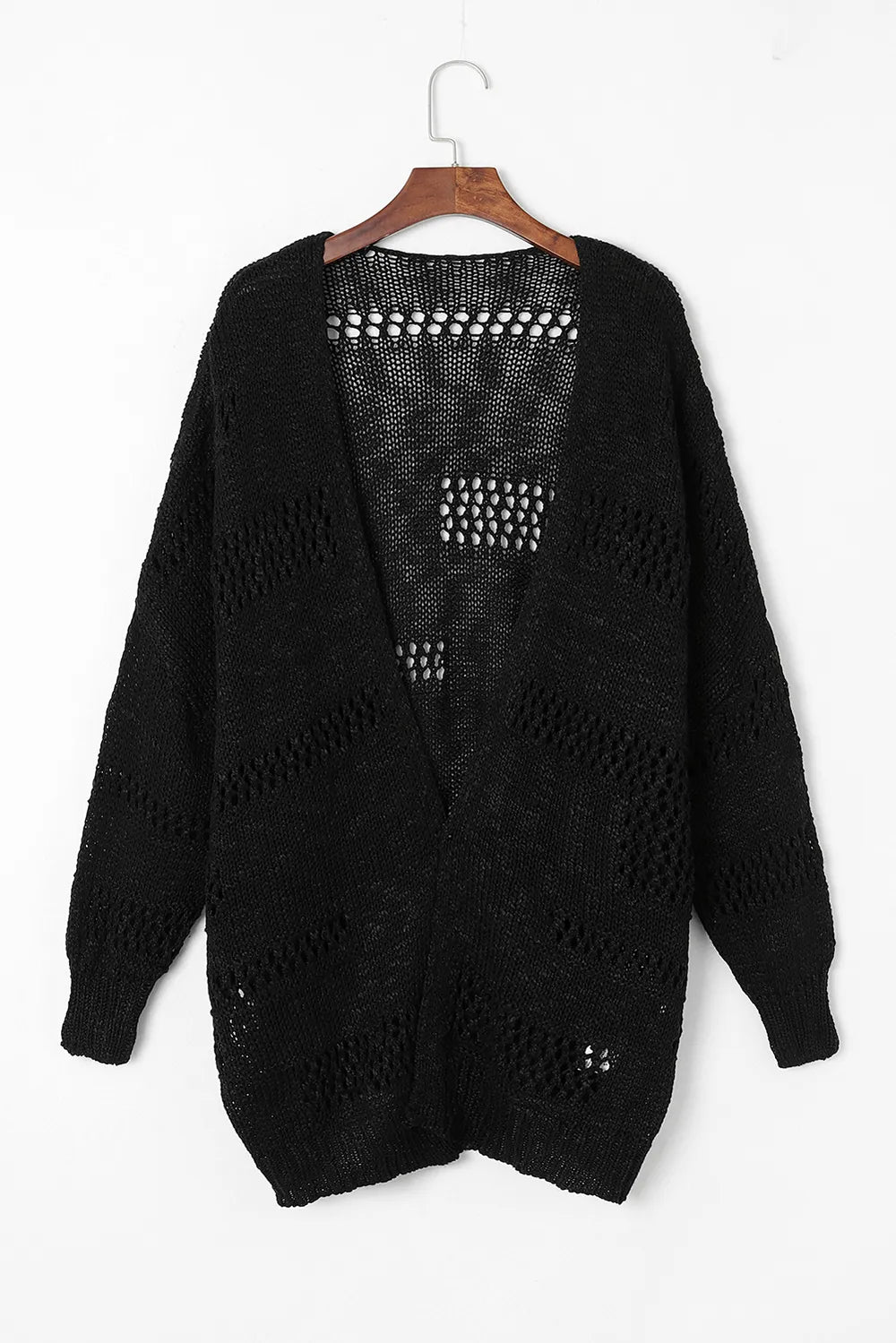 Openwork Open Front Long Sleeve Cardigan - MAD RUFFI