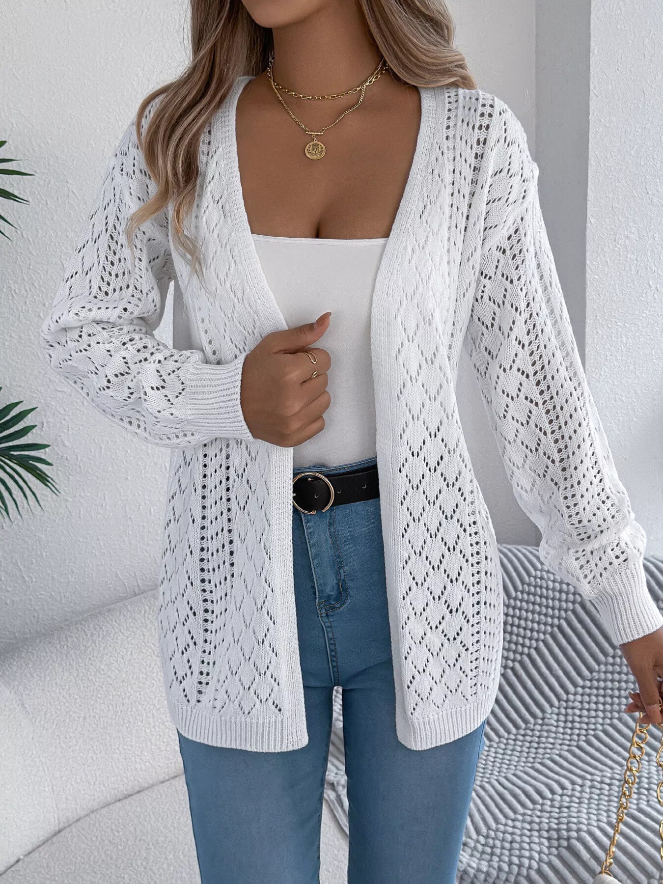 Openwork Open - Front Long Sleeve Cardigan - MAD RUFFI
