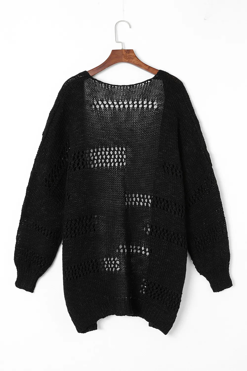 Openwork Open Front Long Sleeve Cardigan - MAD RUFFI