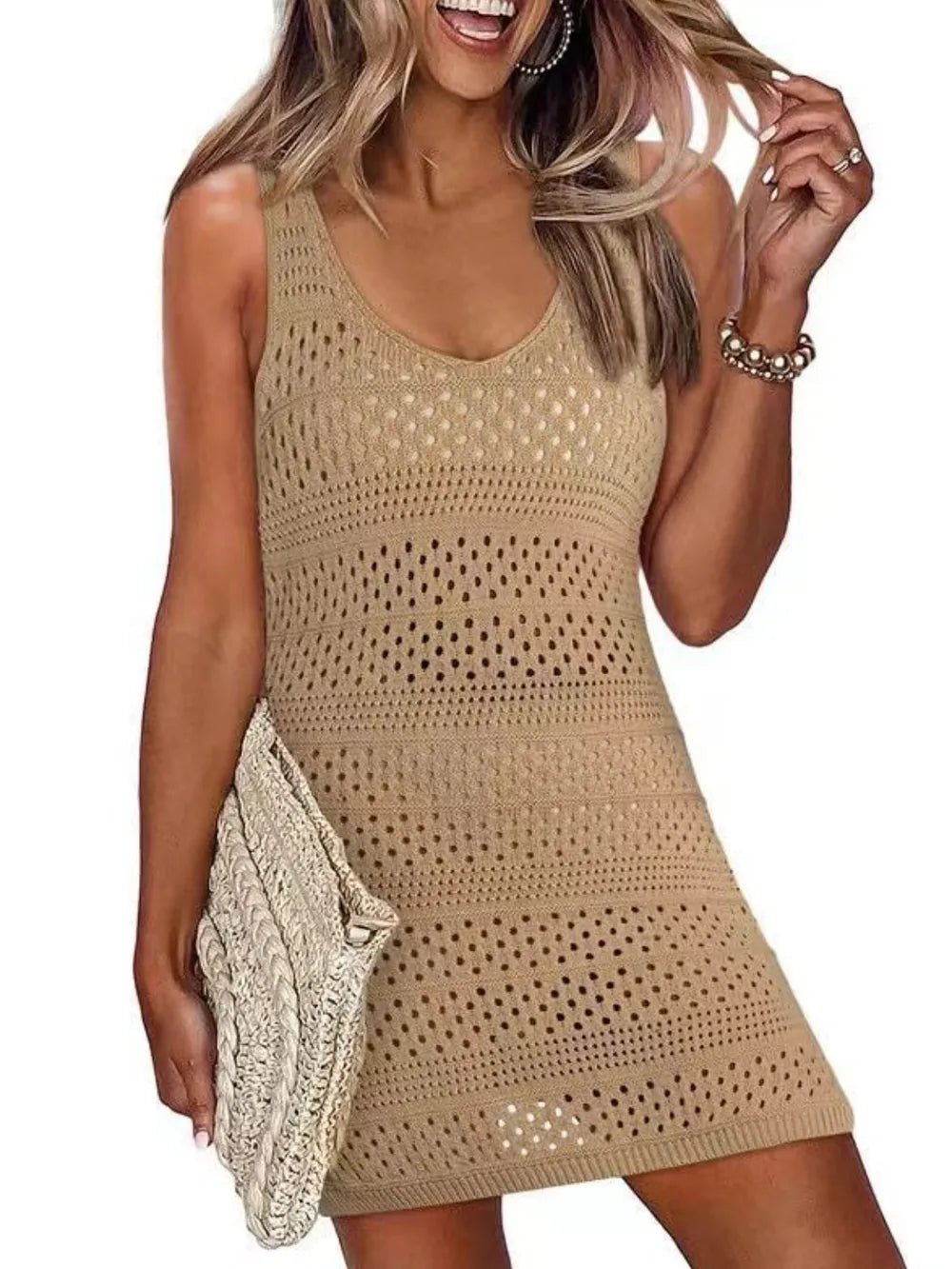Openwork Scoop Neck Cover Up - MAD RUFFI