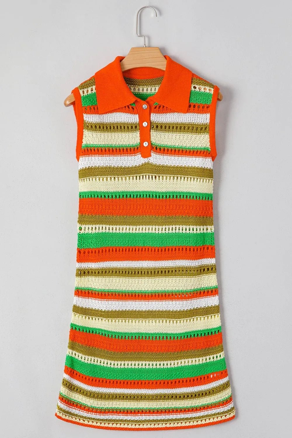Openwork Stripe Sleeveless Sweater Dress - MAD RUFFI