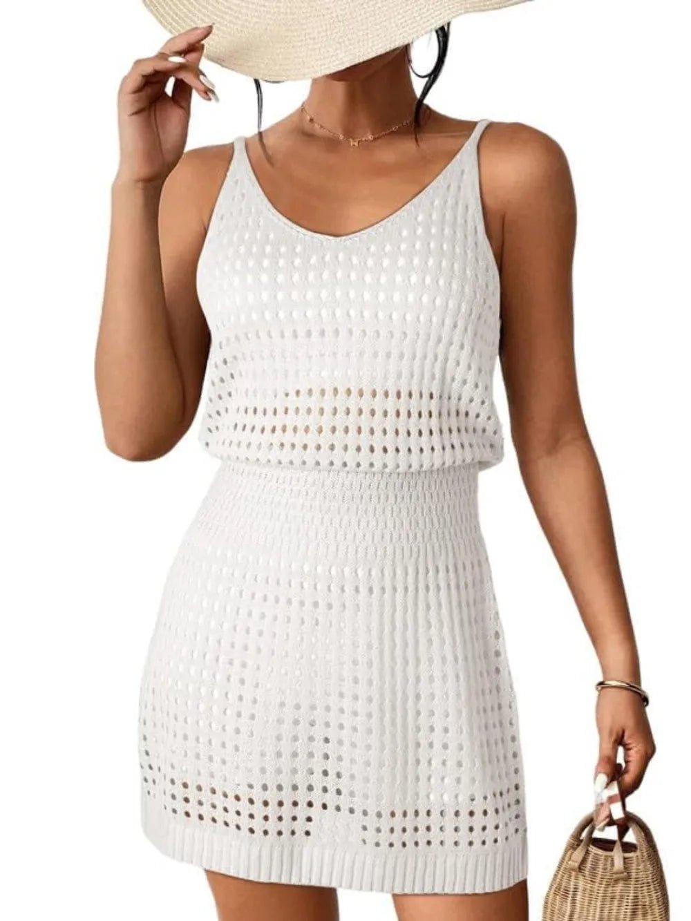 Openwork V - Neck Sleeveless Cover Up Dress - MAD RUFFI