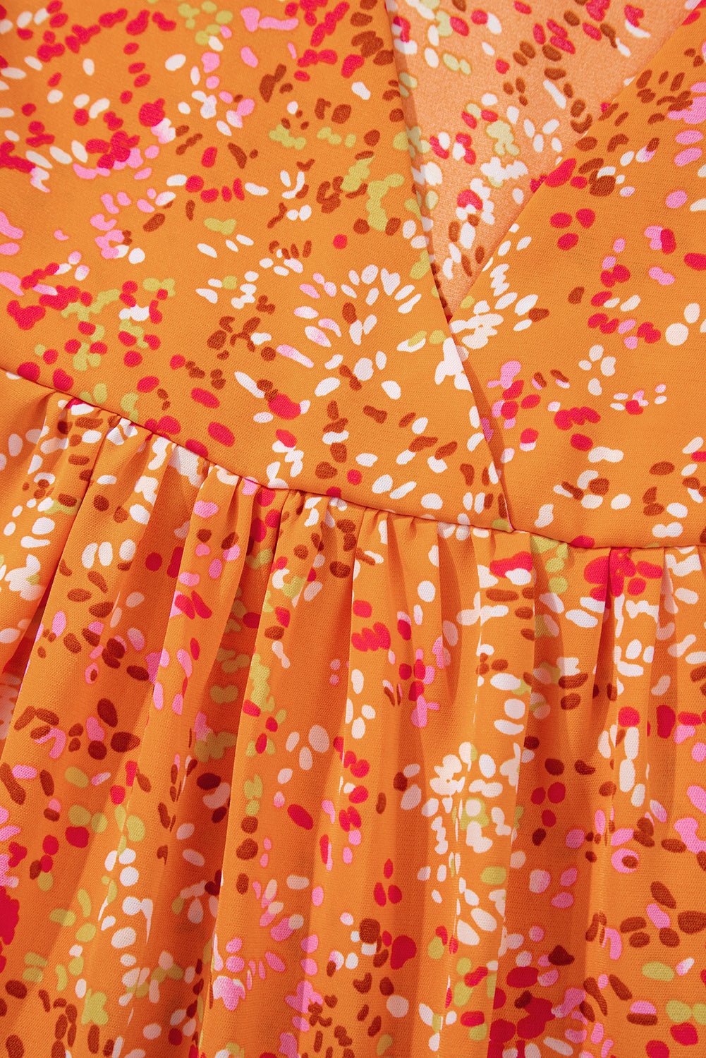 Orange Abstract Print Loose Fit Collared V Neck Babydoll Blouse - MAD RUFFI