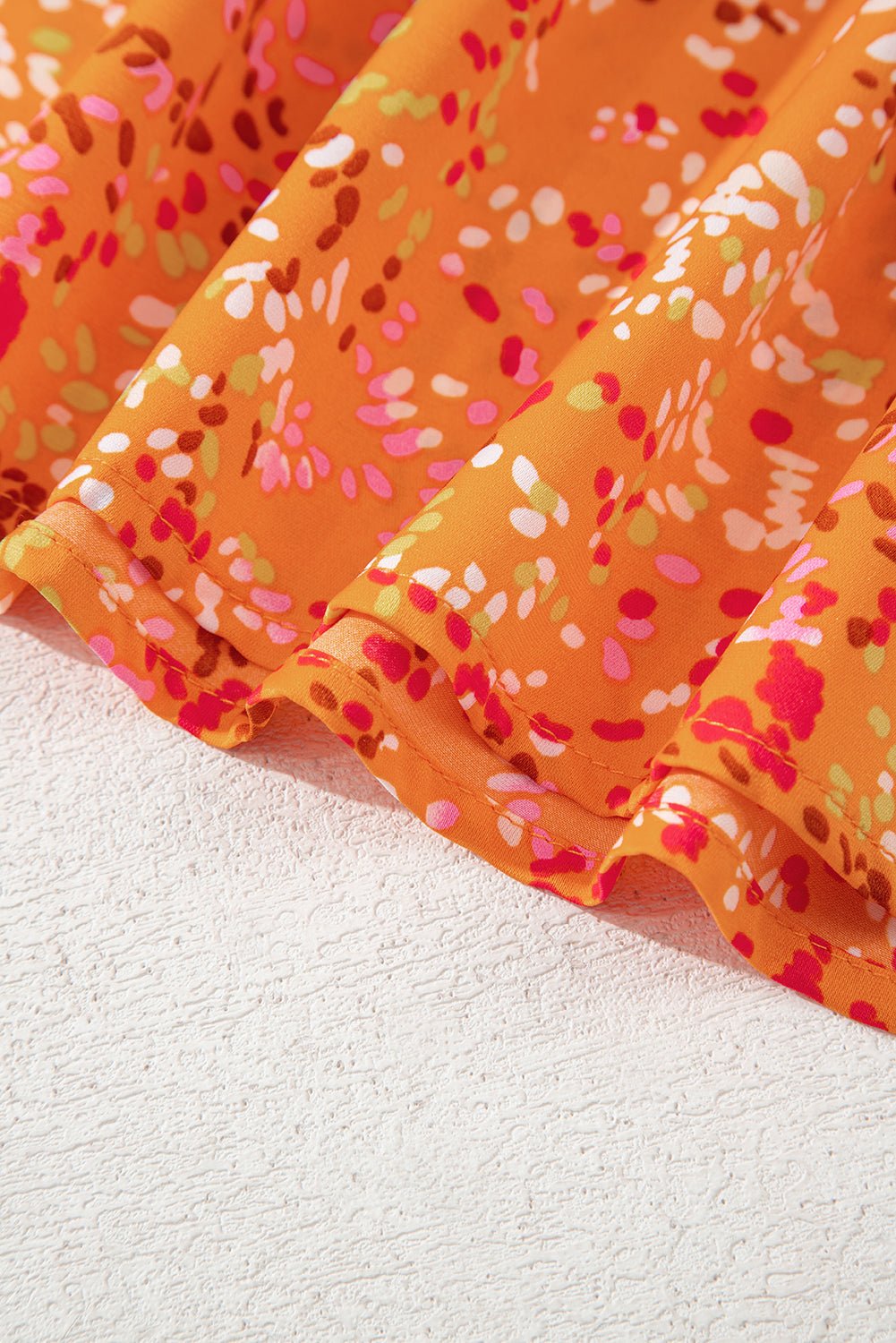 Orange Abstract Print Loose Fit Collared V Neck Babydoll Blouse - MAD RUFFI