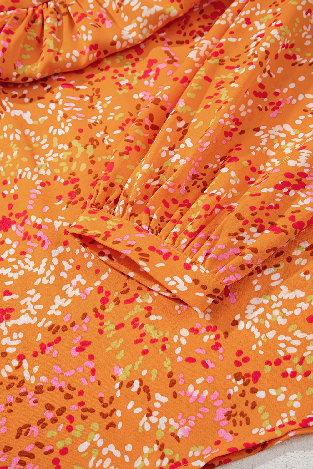 Orange Abstract Print Loose Fit Collared V Neck Babydoll Blouse - MAD RUFFI