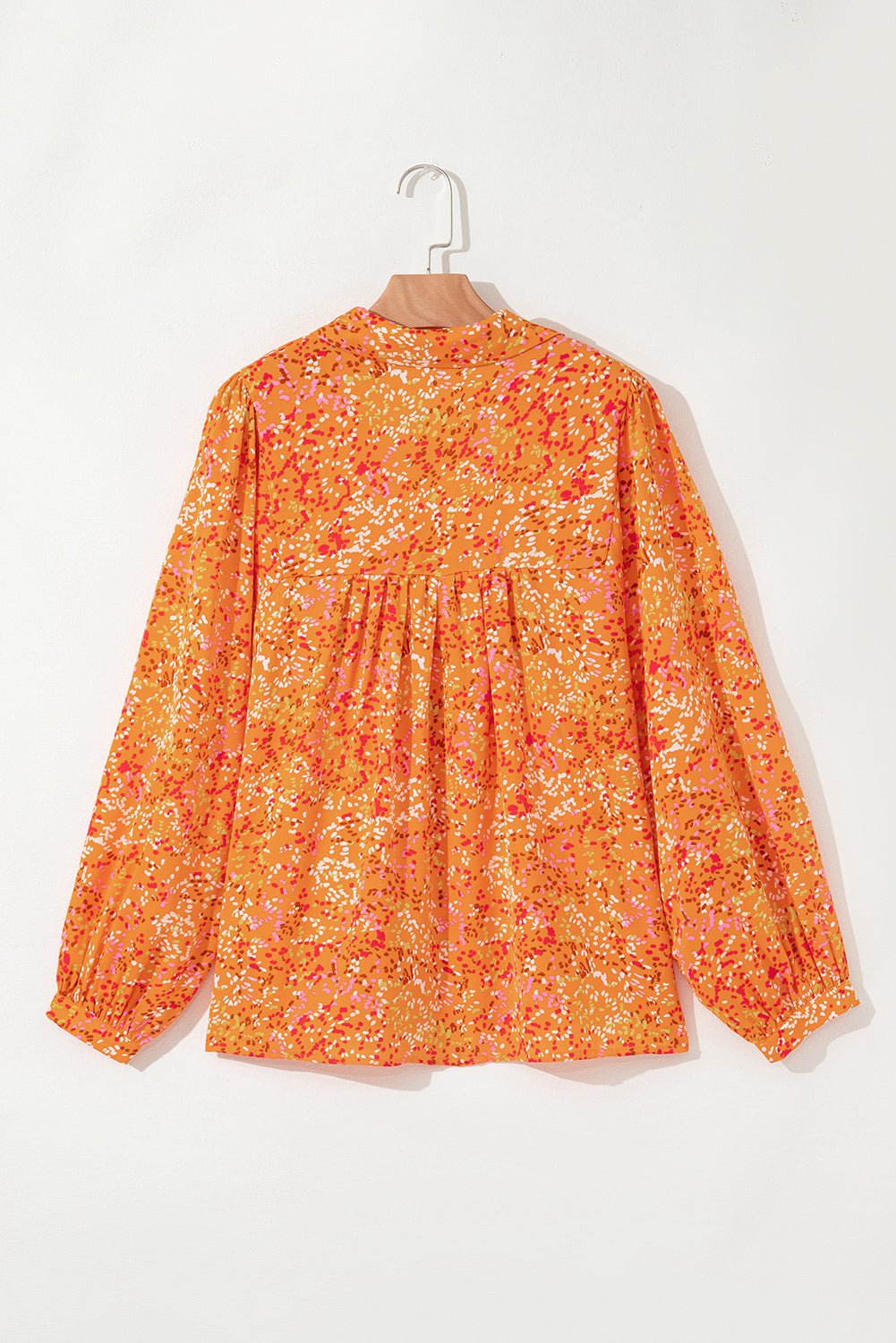 Orange Abstract Print Loose Fit Collared V Neck Babydoll Blouse - MAD RUFFI