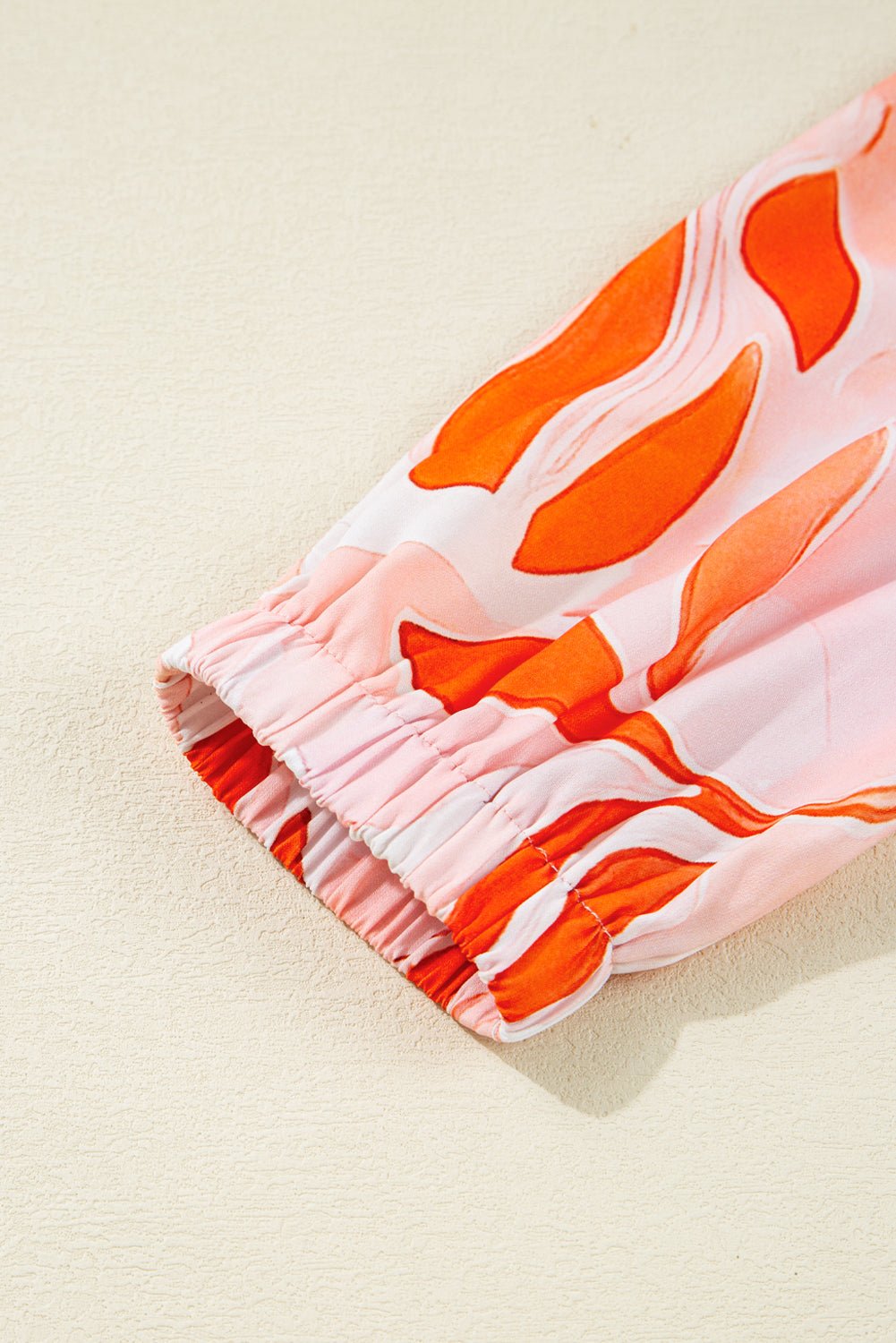 Orange Abstract Print Split Neck Long Sleeve Dress - MAD RUFFI