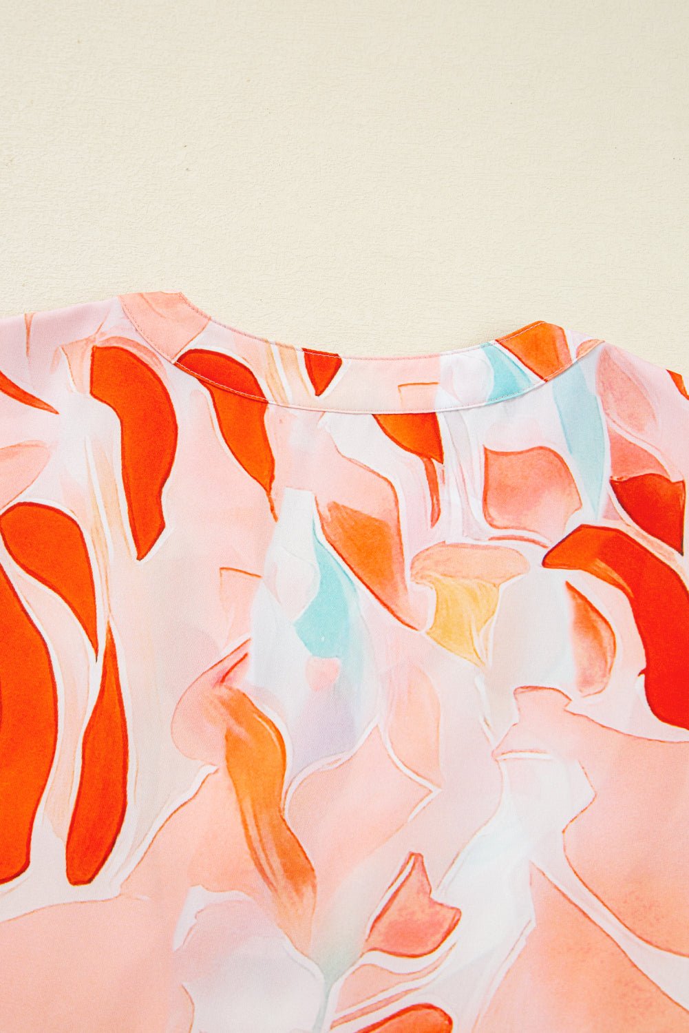 Orange Abstract Print Split Neck Long Sleeve Dress - MAD RUFFI