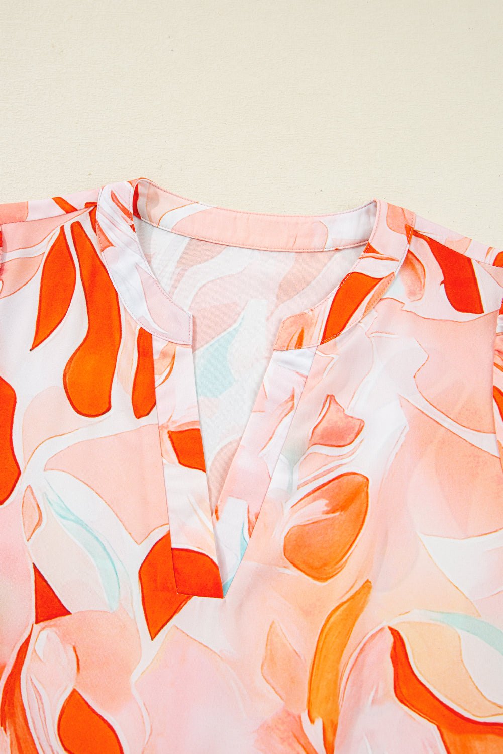 Orange Abstract Print Split Neck Long Sleeve Dress - MAD RUFFI