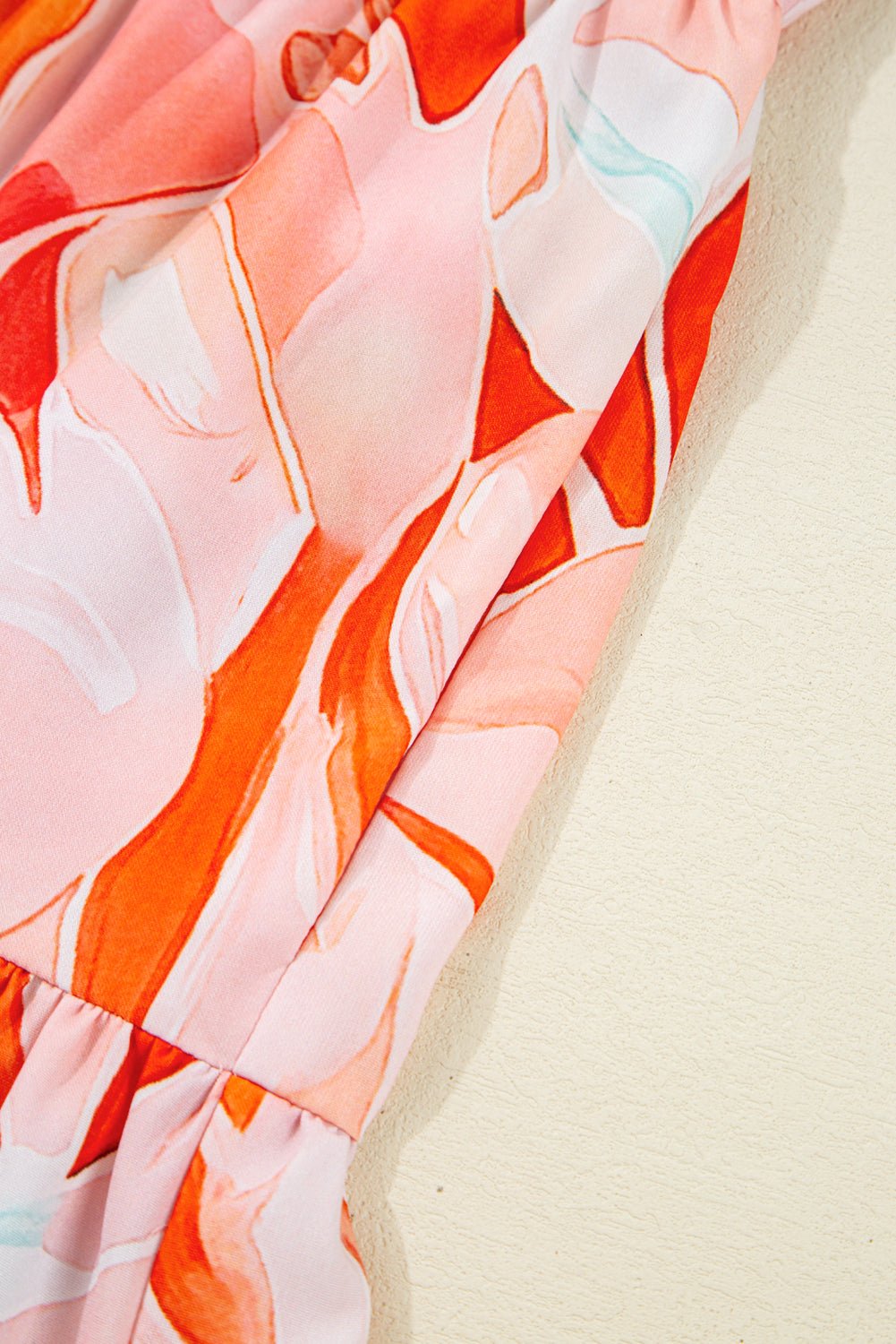 Orange Abstract Print Split Neck Long Sleeve Dress - MAD RUFFI