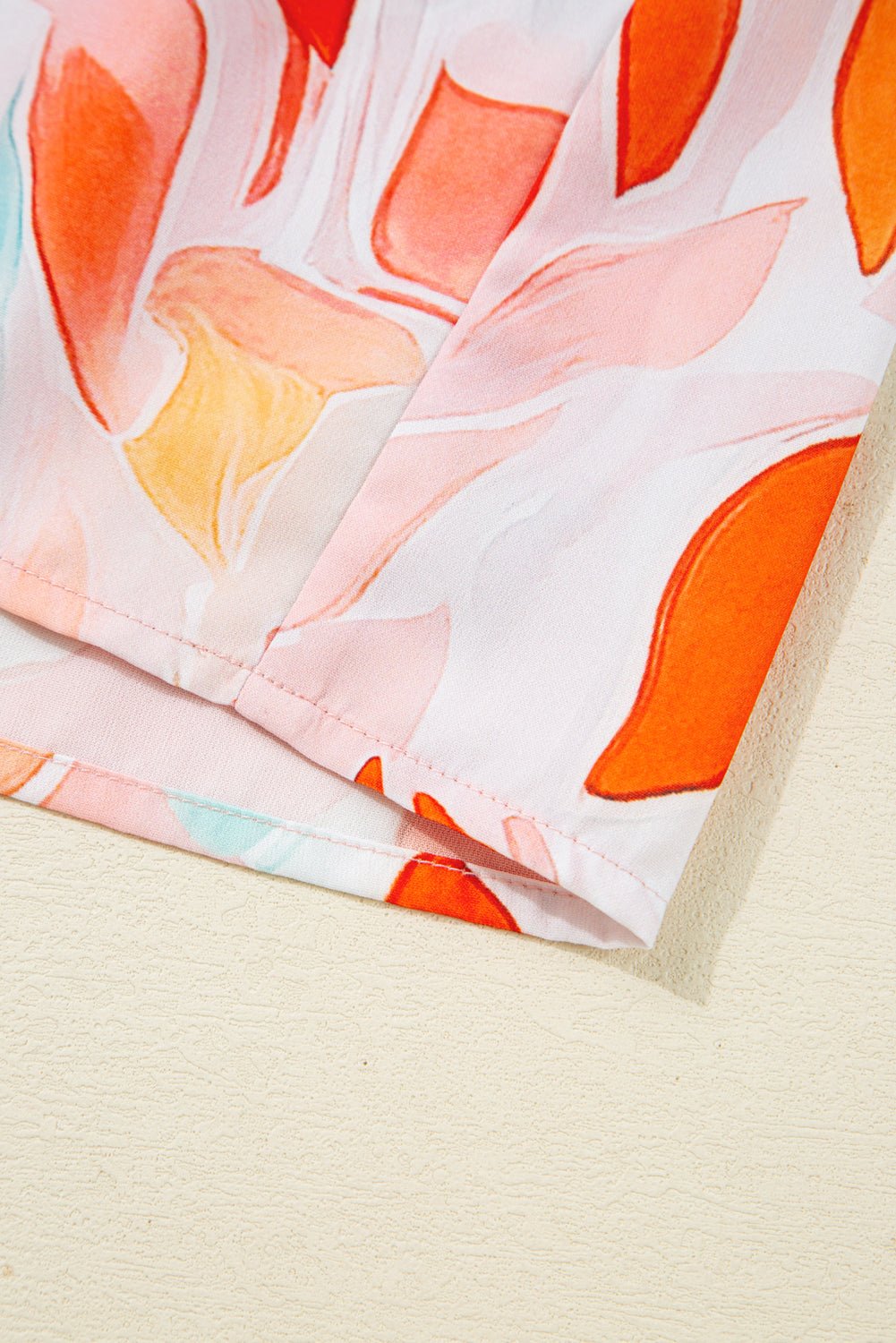 Orange Abstract Print Split Neck Long Sleeve Dress - MAD RUFFI