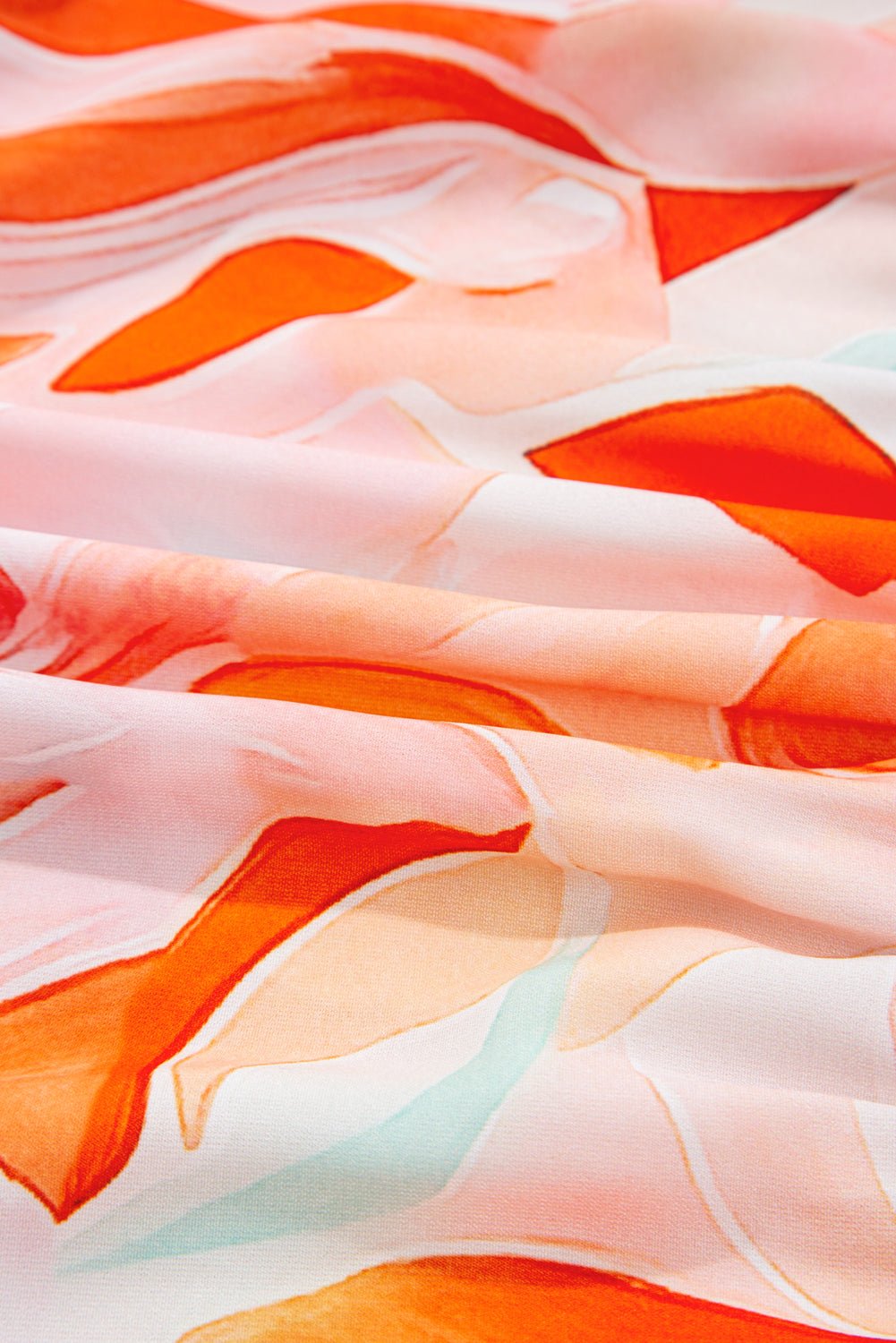 Orange Abstract Print Split Neck Long Sleeve Dress - MAD RUFFI