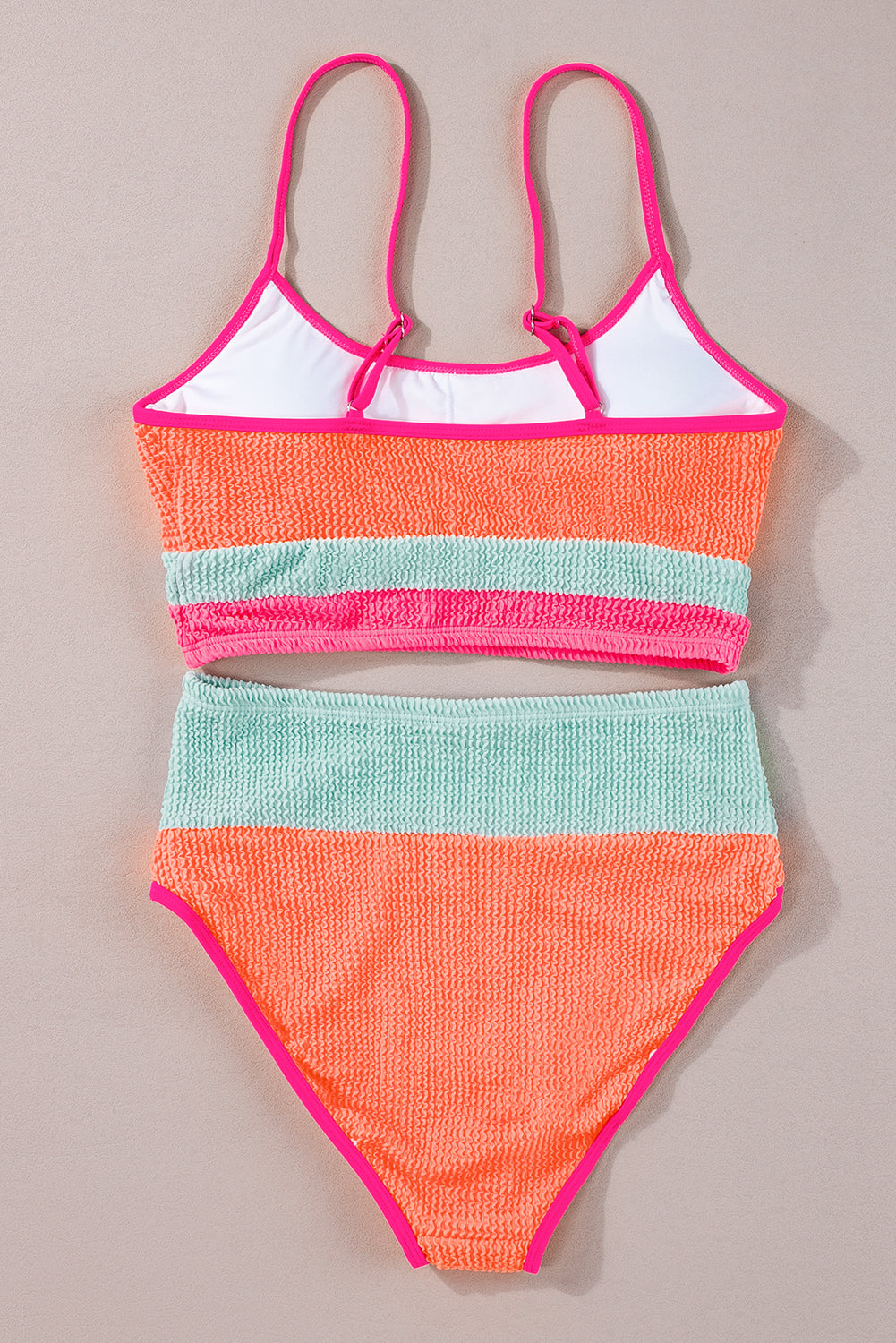 Orange Color Block Textured High Waist Sexy Bikini Set - MAD RUFFI